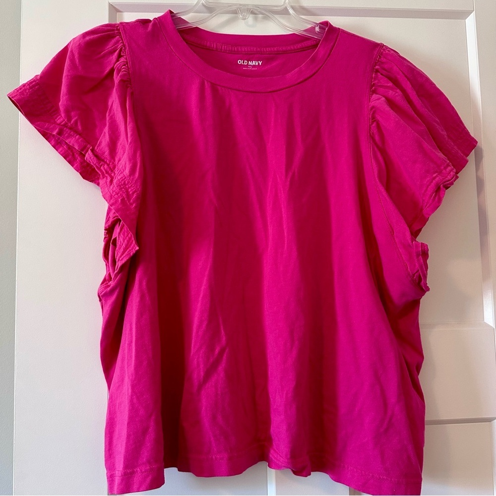 Old Navy Pink Ruffle Sleeve Cotton Top Size XXL